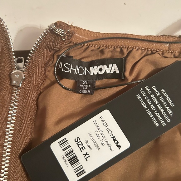 Fashion Nova Janisa Faux Leather Bantu Tube Top Brown - Picture 12 of 12